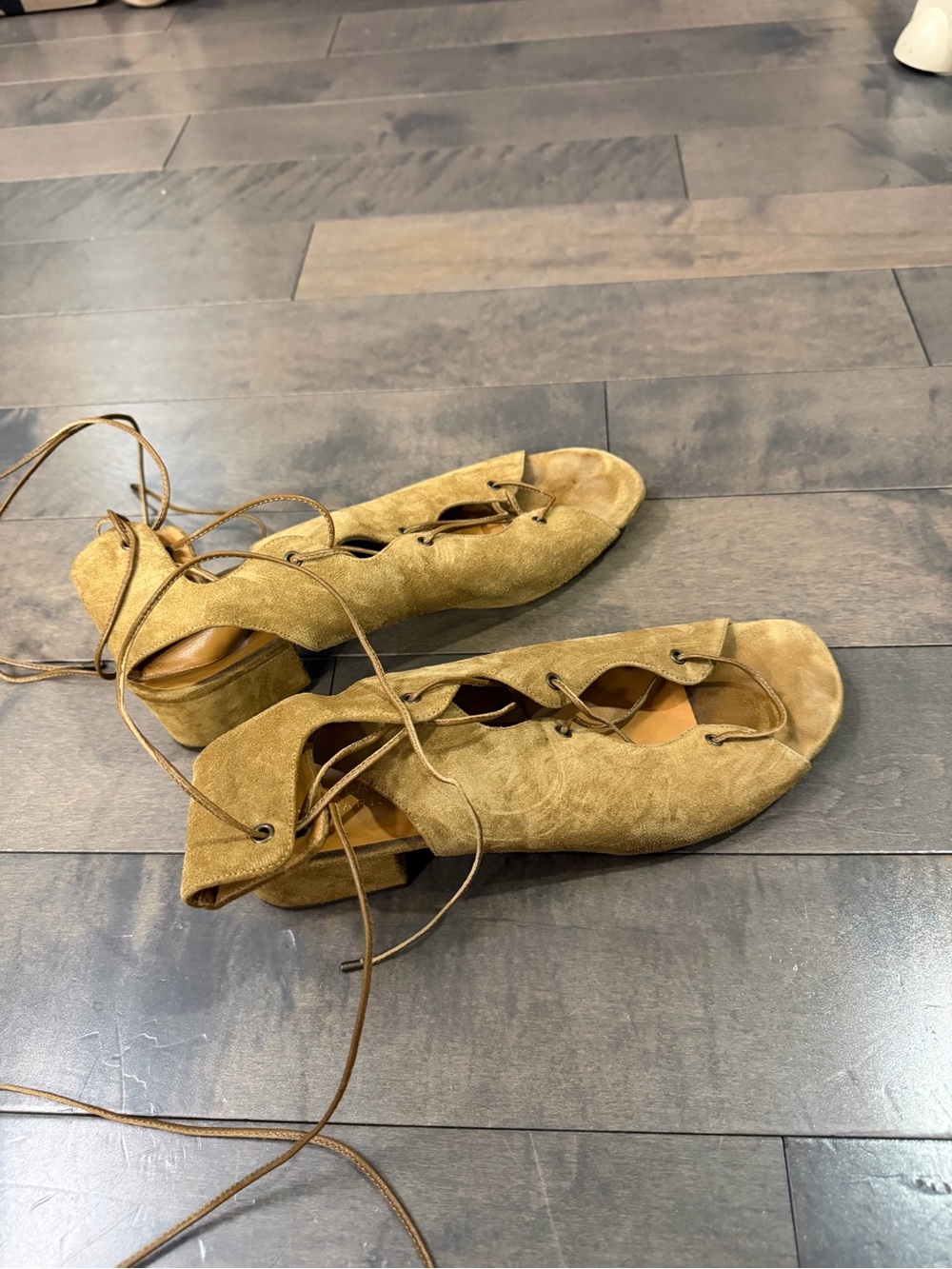 Authentic Saint Laurent YSL Lace-Up Suede Open-Toe Block Heels size 42